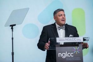 Jon G. Munoz, Senior Director, Diversity & Inclusion Hilton Worldwide addresses the NGLCC's dinner guests. 