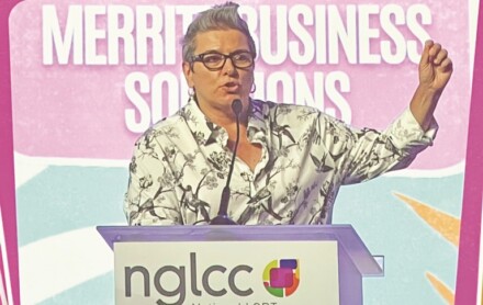 Denise Harris-Daz speaking at NGLCC podium